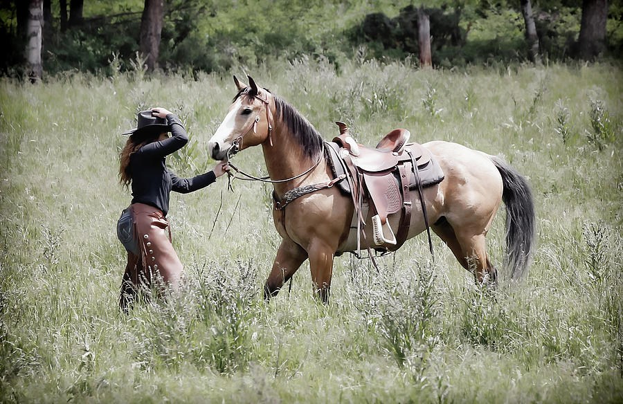A Cowgirl And Horse #1 Photograph by Athena Mckinzie