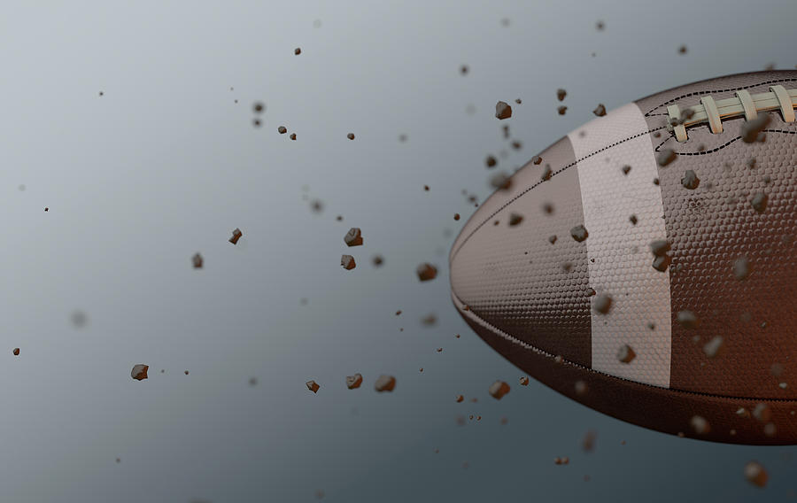 Football Digital Art - A dirty football ball caught in slow motion flying through the air scattering dirt particles in its  #1 by Allan Swart