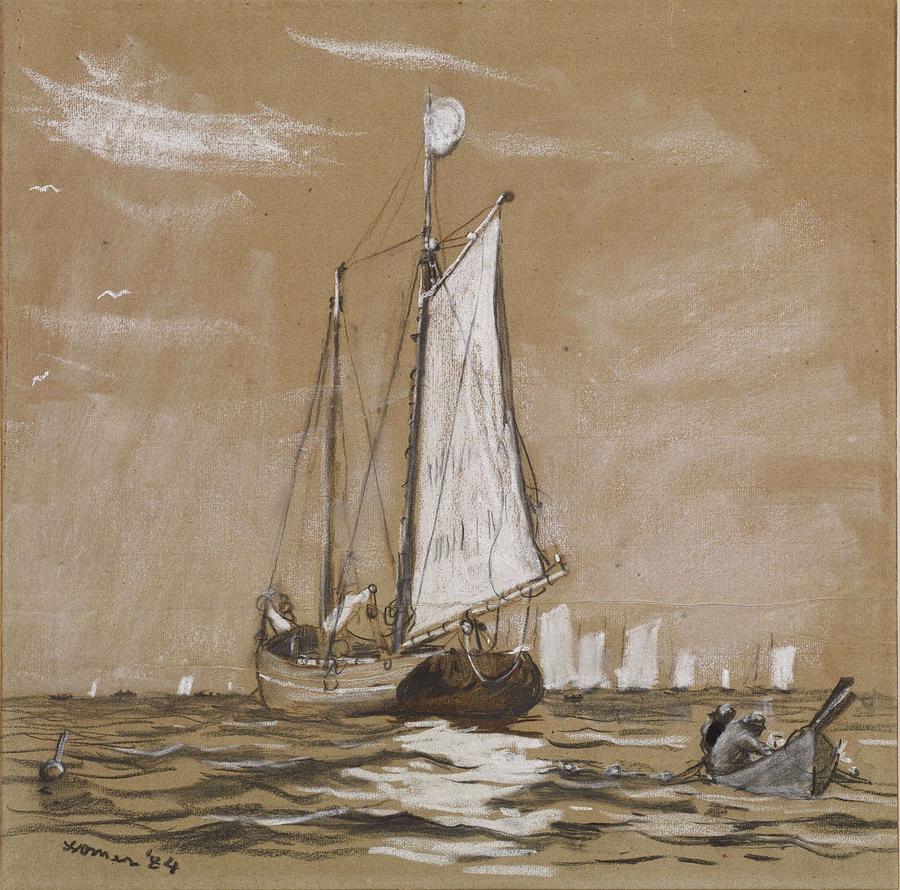 A Fishing Schooner Drawing by Winslow Homer