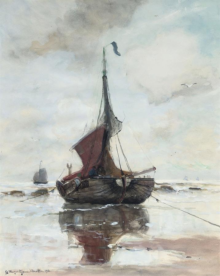 A fishing vessel on the beach of Katwijk #1 Painting by MotionAge Designs