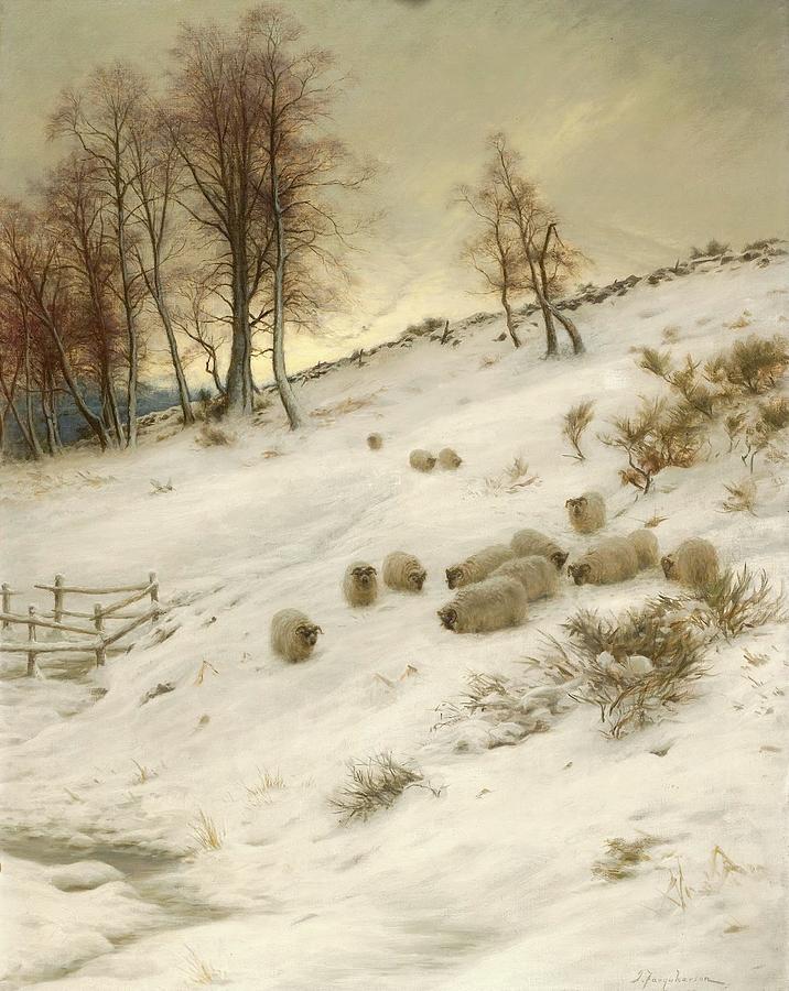A Flock of Sheep in a Snowstorm #1 Painting by Joseph Farquharson