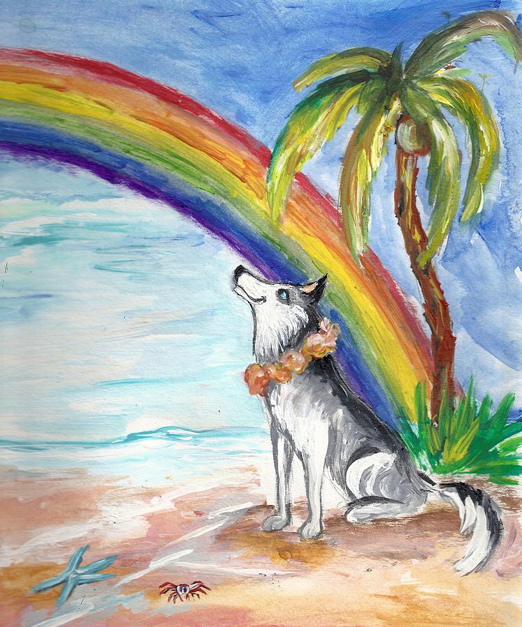 A Husky in Paradise #1 Painting by Karen Ferrand Carroll
