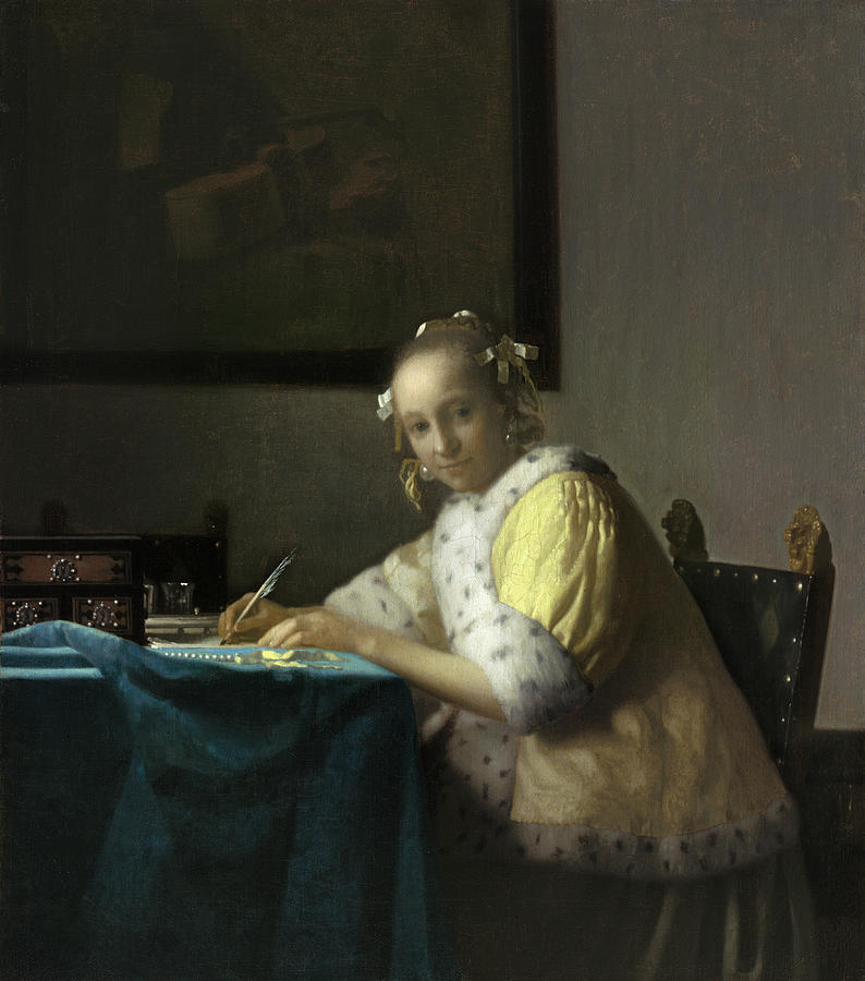 A Lady Writing Painting by Jan Vermeer