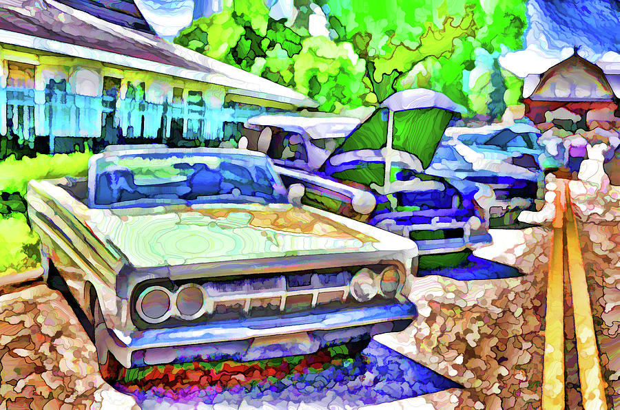 Transportation Painting - A line of classic antique cars 3 #1 by Jeelan Clark