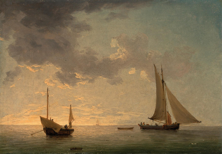 A Lugger and a Smack in Light Airs #1 Painting by Charles Brooking