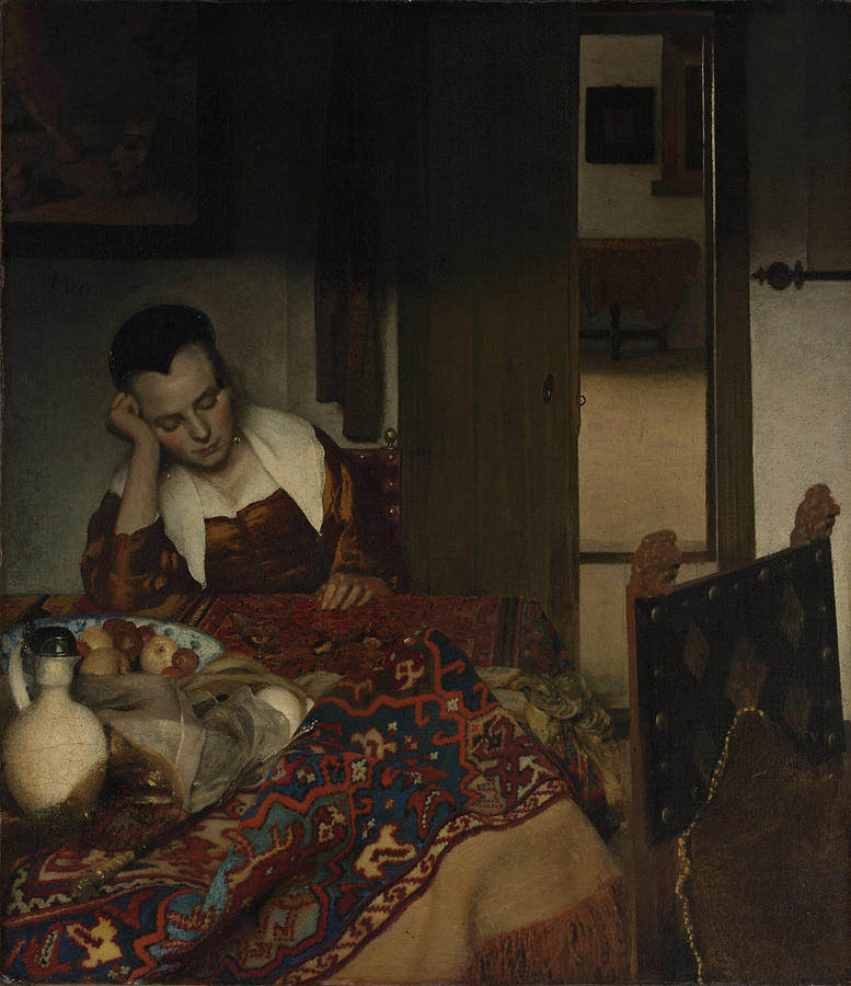 A Maid asleep #13 Painting by Johannes Vermeer