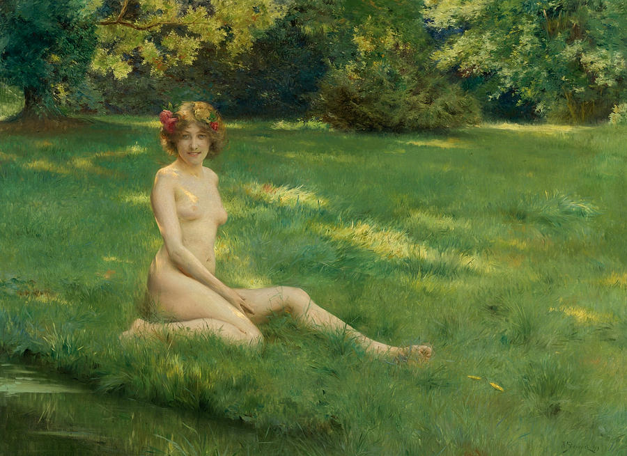 Leblanc Painting - A Nude on the Lawn by Julius LeBlanc Stewart.