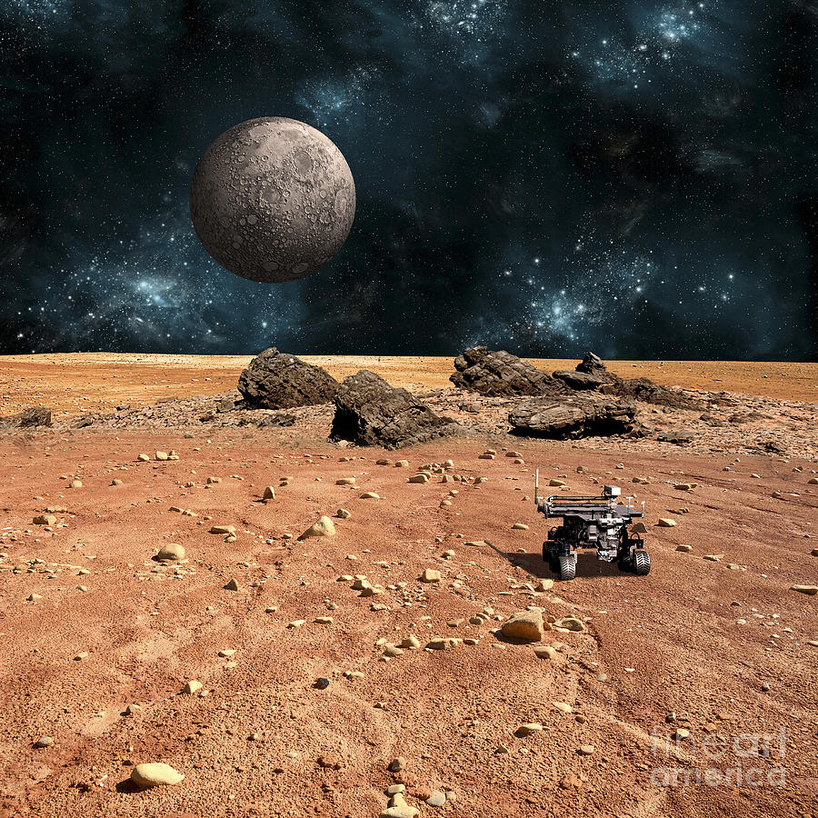 Science Fiction Photograph - A Robotic Rover Explores An Alien World #1 by Marc Ward