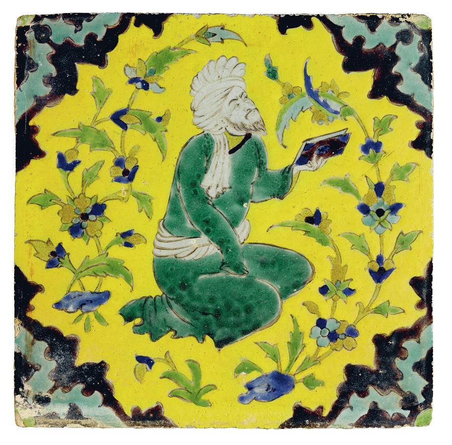A Safavid cuerda seca pottery tile #1 Painting by Eastern Accents