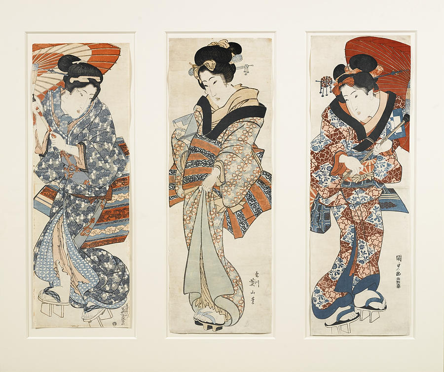 A set of three woodblock prints kakemono #1 Painting by Eastern Accents