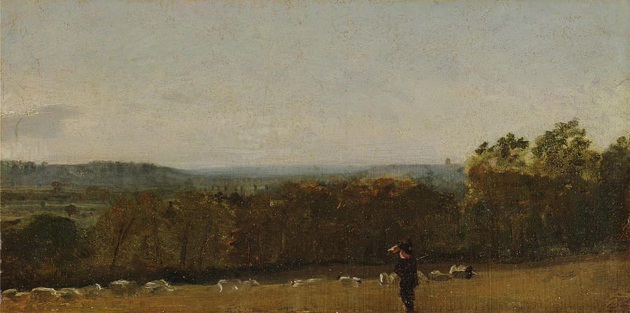A Shepherd in a Landscape looking across Dedham  #1 Painting by John Constable