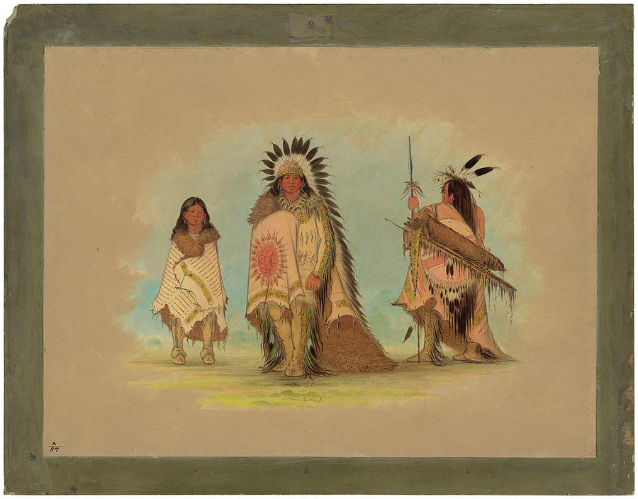 A Sioux Chief, His Daughter, And A Warrior #1 Painting by George Catlin
