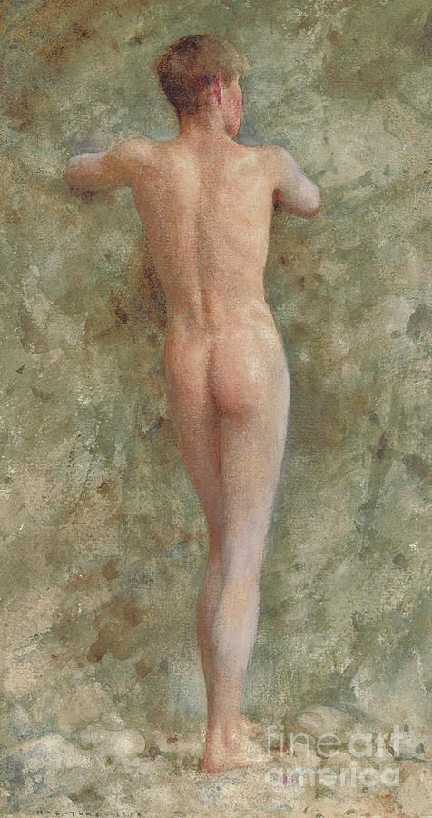 Tuke Painting - A standing male nude by Henry Scott Tuke