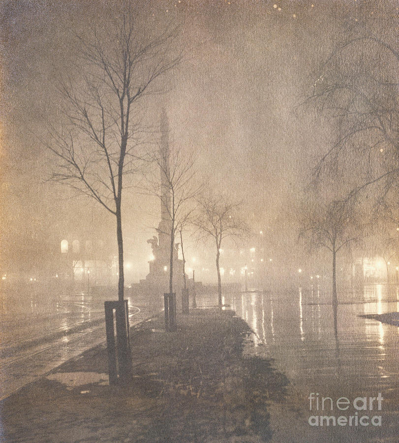City Painting - A Wet Night  Columbus Circle by William Fraser