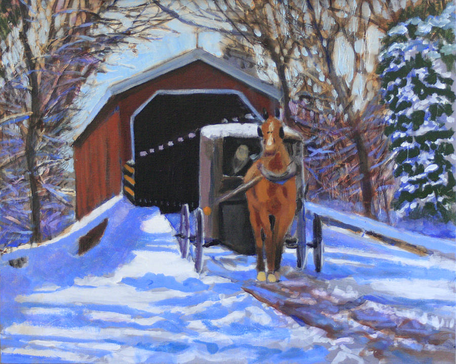 Amish Buggy Painting - A Winters Tale #1 by David Zimmerman
