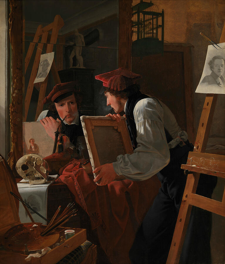 A Young Artist Examining a Sketch in a Mirror, from 1826 Painting by Wilhelm Bendz