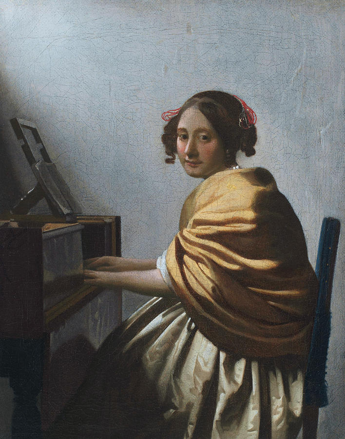Jan Vermeer Painting - A young woman seated at the virginal #1 by Johannes Vermeer