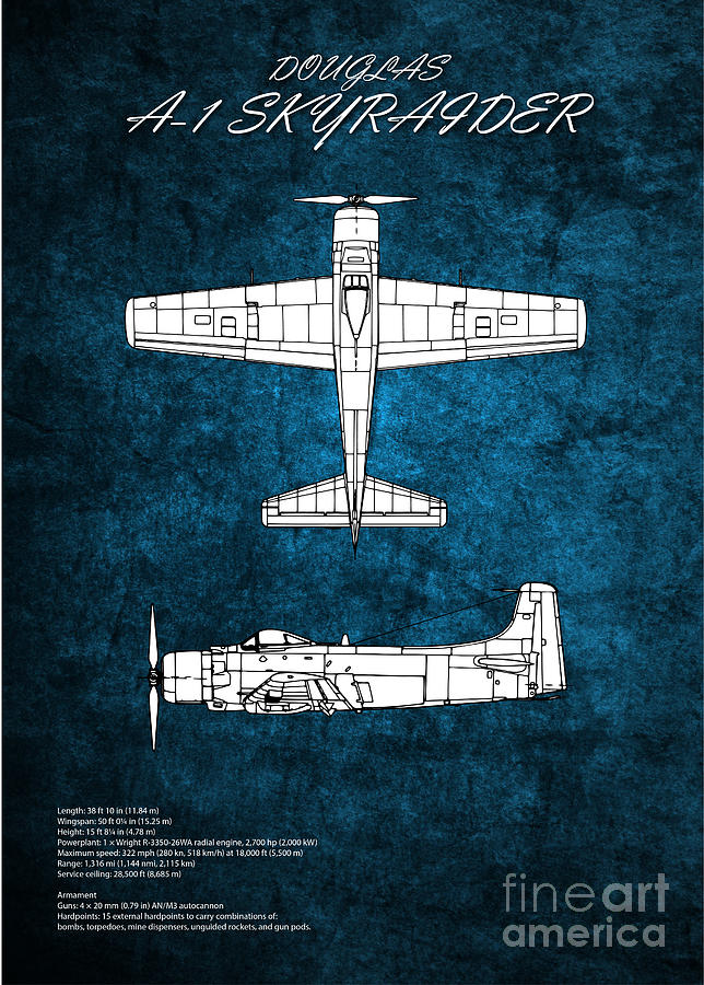 A1 Skyraider Blueprint #1 Digital Art by Airpower Art