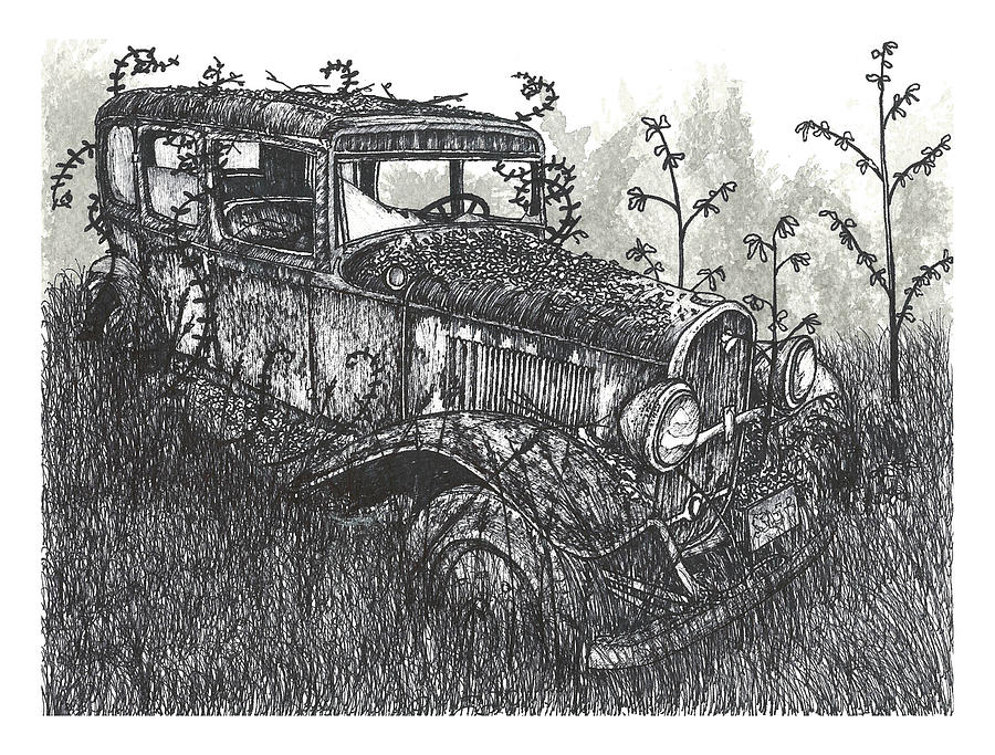 Abandoned Antique Car #1 Drawing by Jonathan Baldock