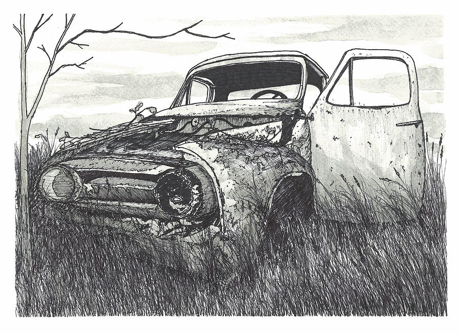 Abandoned Car #1 Drawing by Jonathan Baldock