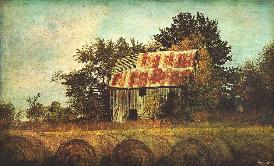 Barn Photograph - Abandoned Countryside Barn and Hay Rolls by Anna Louise