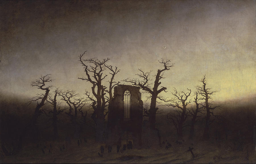 Abbey Among Oak Trees Painting by Caspar David Friedrich