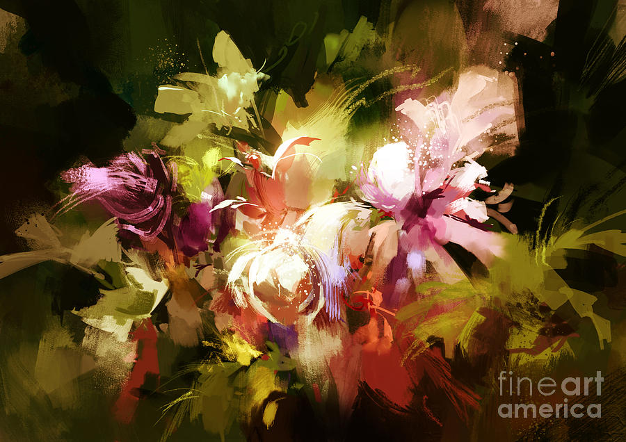 Abstract Flowers #1 Painting by Tithi Luadthong