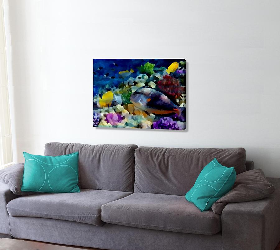 Abstract Reef Fish on the wall Digital Art by Stephen Jorgensen