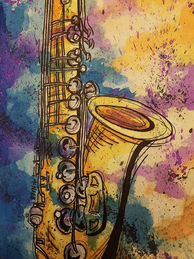 Abstract Saxophone Painting By Johnny Mcnabb