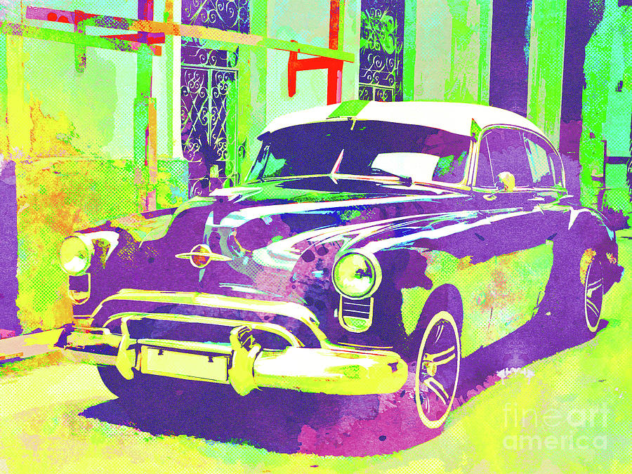Abstract Watercolor - Havana Cuba Classic Car I #2 Mixed Media by Chris Andruskiewicz