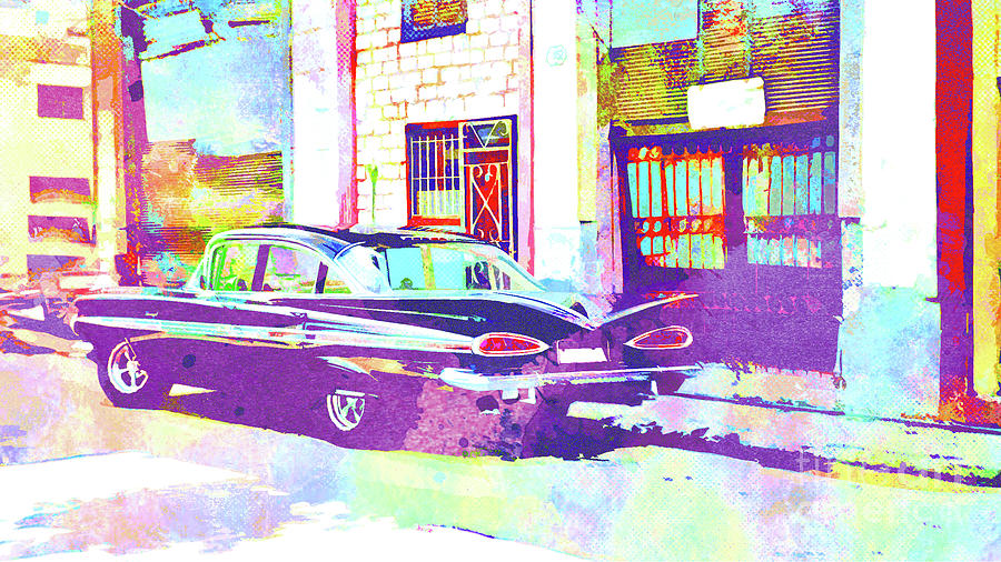 Abstract Watercolor - Havana Cuba Classic Car II #2 Mixed Media by Chris Andruskiewicz