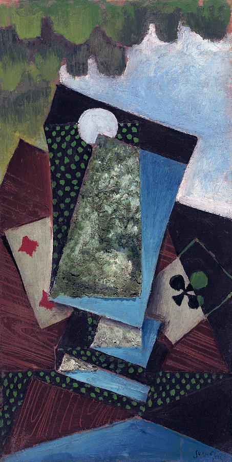 Ace of Clubs and Four of Diamonds #1 Painting by Juan Gris