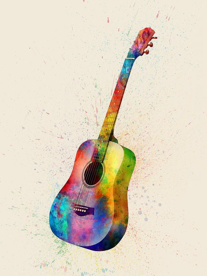 Acoustic Guitar Abstract Watercolor Digital Art by Michael Tompsett