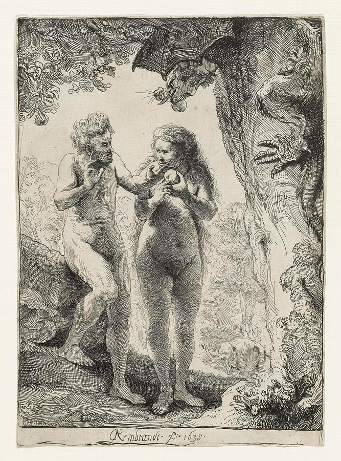 Adam and Eve #1 Drawing by Rembrandt