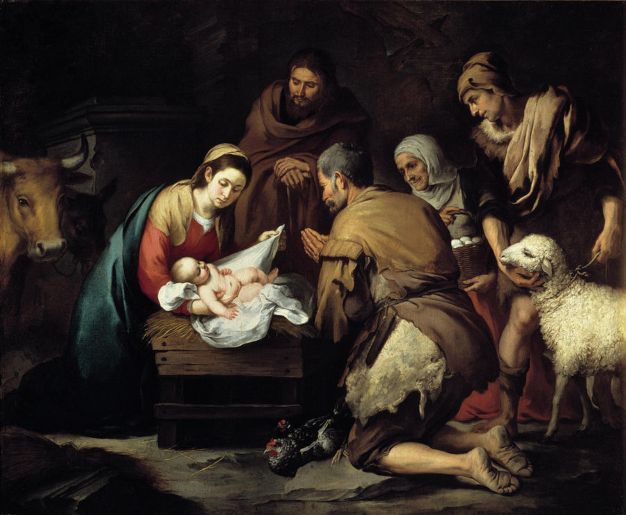 Christmas Painting - Adoration of the Shepherds   #1 by Bartolome Esteban Murillo