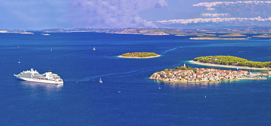 Adriatic tourist destination of Primosten aerial panoramic archi #1 Photograph by Brch Photography
