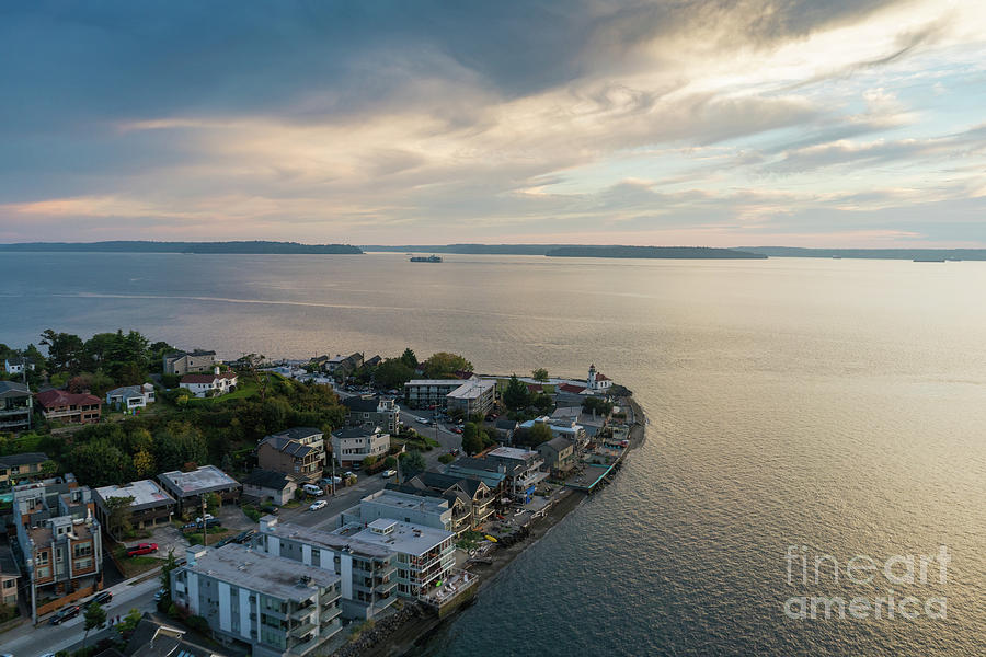 Aerial Alki Point Sunset #1 Photograph by Mike Reid