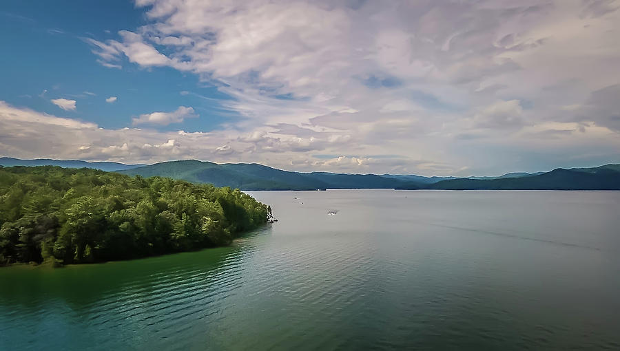 aerial of South Carolina Lake Jocassee Gorges Upstate Mountains #1 Photograph by Alex Grichenko