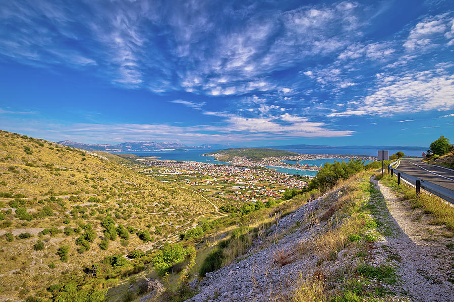 Aerial panorama of Trogir and Kastela bay #1 Photograph by Brch Photography