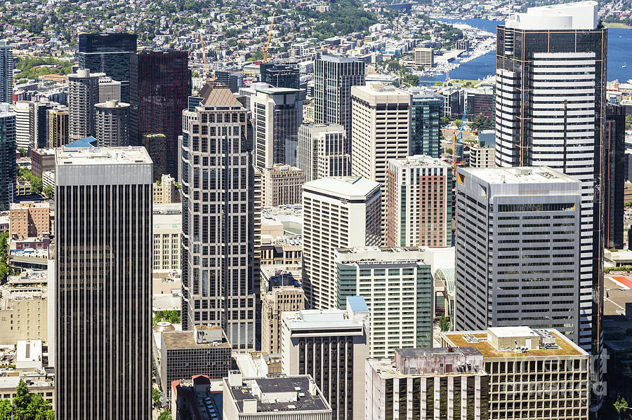 Aerial view of Seattle business district in USA #1 Photograph by Didier Marti