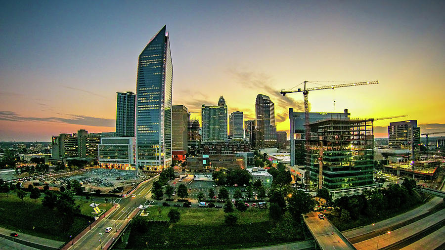 Aerial Views At Sunrise Over Charlotte North Carolina Photograph by ...