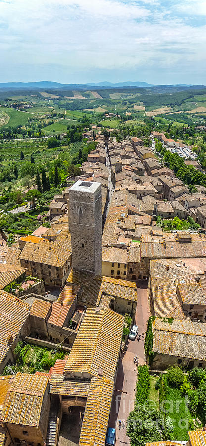 Architecture Photograph - Aerial wide-angle view of the historic town of San Gimignano wit #1 by JR Photography