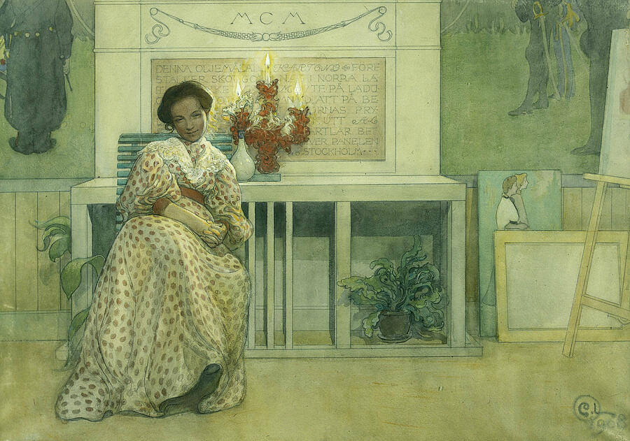 Carl Larsson Drawing - After the prom #2 by Carl Larsson