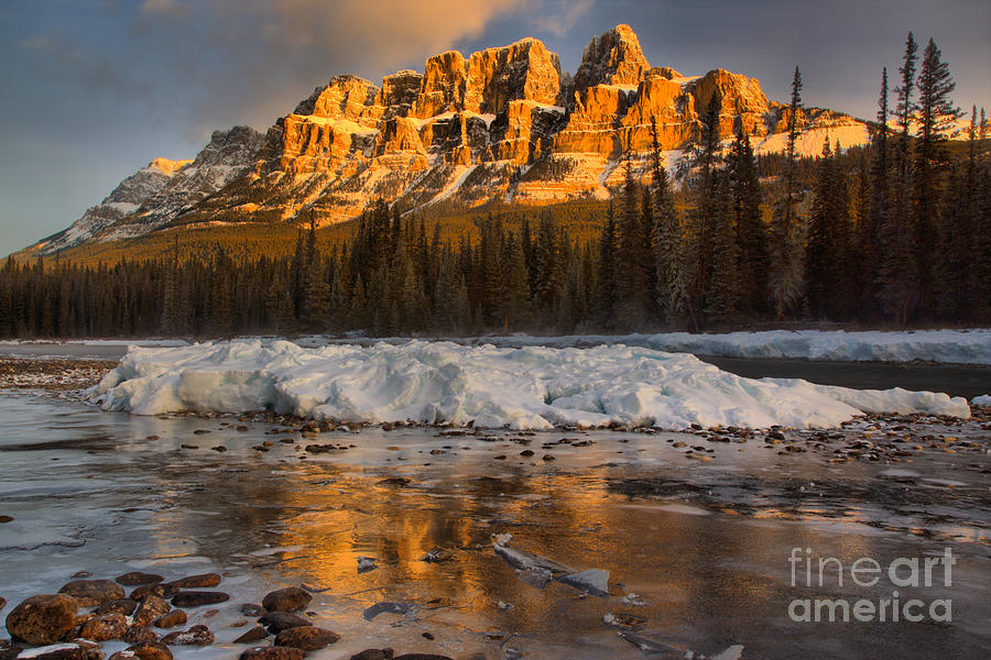 Afternoon Castle Reflections In The Icy Bow River #1 Photograph by Adam Jewell