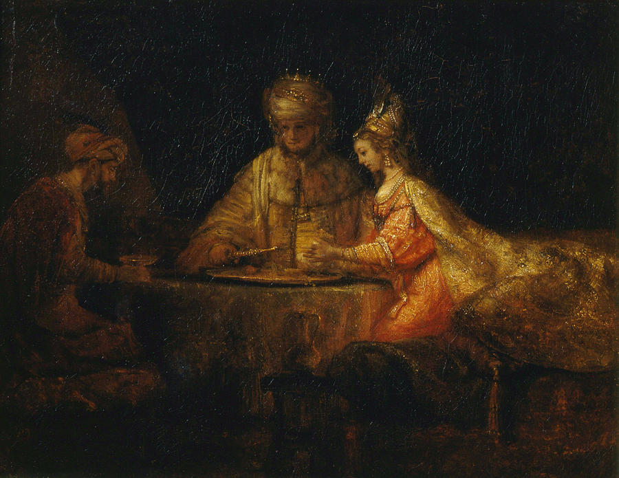 Portrait Painting - Ahasuerus and Haman at the Feast of Esther #1 by Rembrandt van Rijn