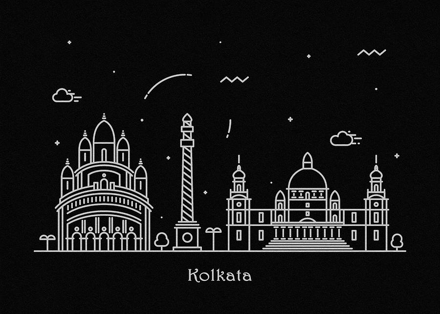 Kolkata Skyline Travel Poster Drawing by Inspirowl Design