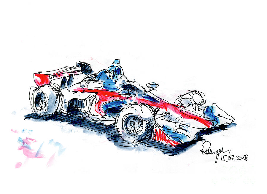 AJ Foyt Racing Indycar Ink Drawing and Watercolor Drawing by Frank