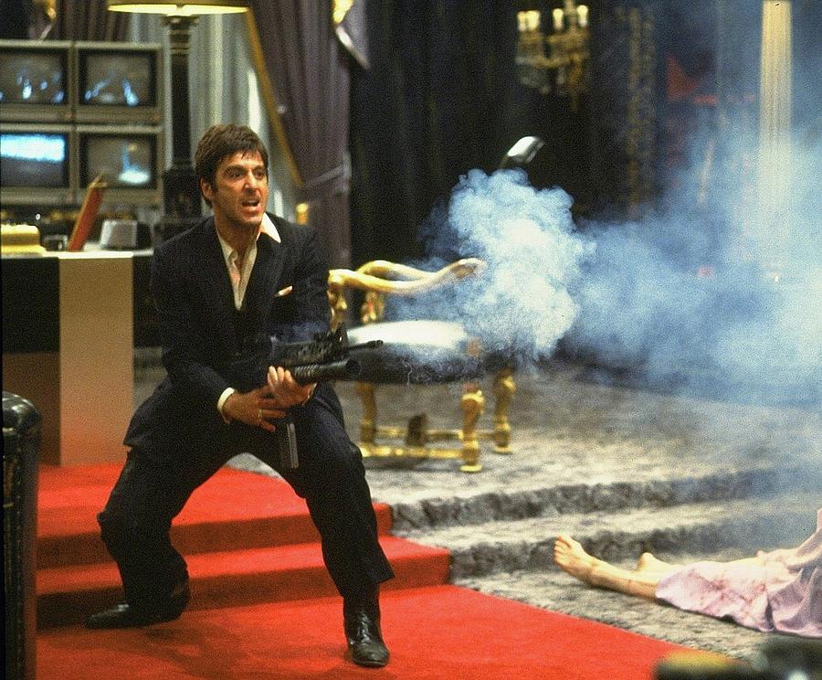 Al Pacino As Tony Montana With Machine Gun Blasting His Fellow Bad Guys Scarface 1983 #2 Photograph by David Lee Guss