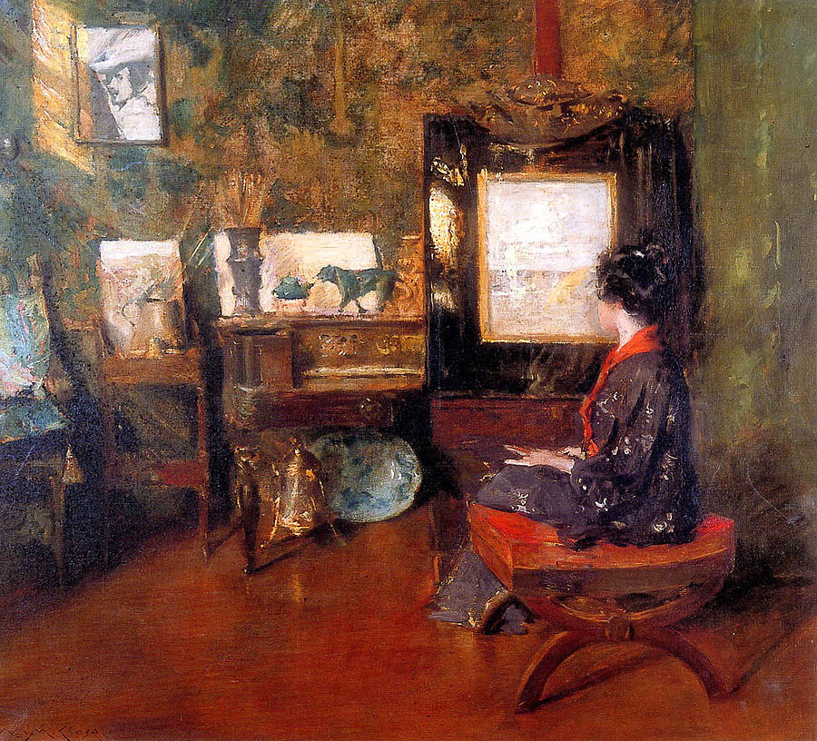 Alice in studio in Shinnecock Long Island Sun #1 Painting by William Merritt Chase
