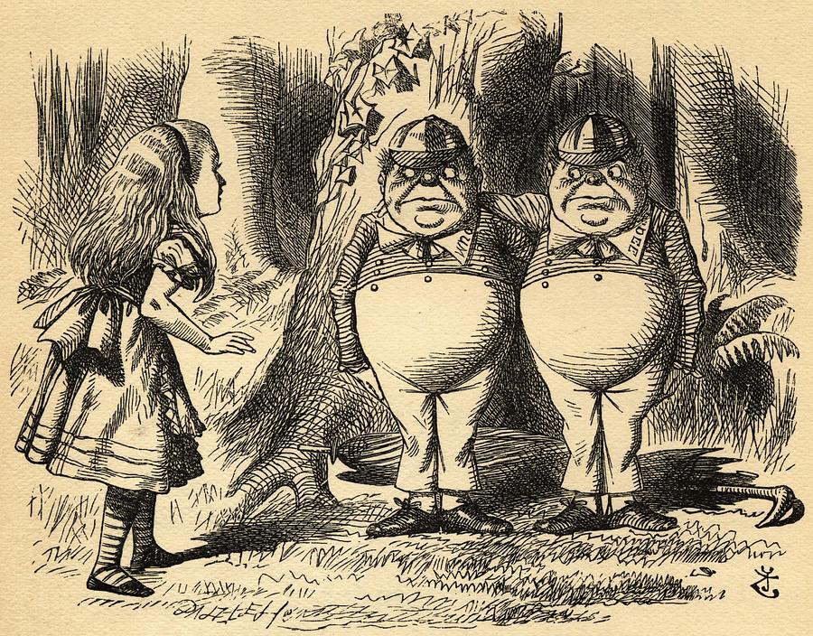 Alice With Tweedledum And Tweedledee Drawing by Vintage Design Pics ...